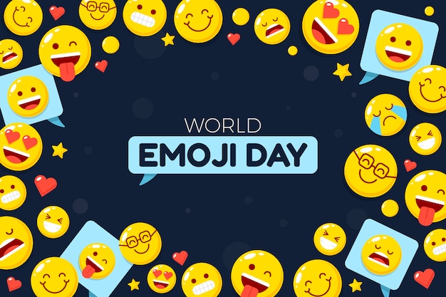 Flat world emoji day background with emoticons