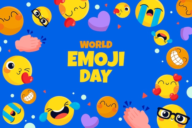 Free vector flat world emoji day background with emoticons