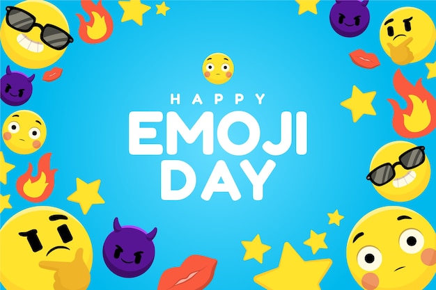 Fondo piatto mondo emoji giorno con emoticon