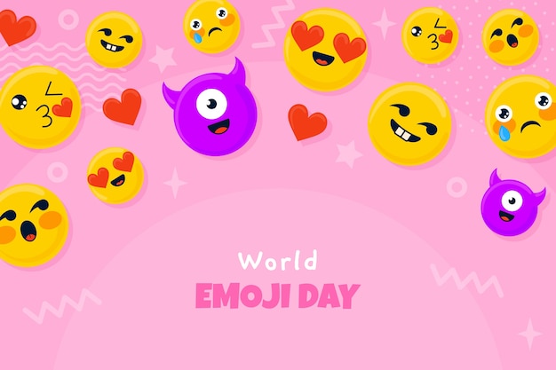 Free vector flat world emoji day background with emoticons