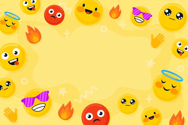 Flat world emoji day background with emoticons