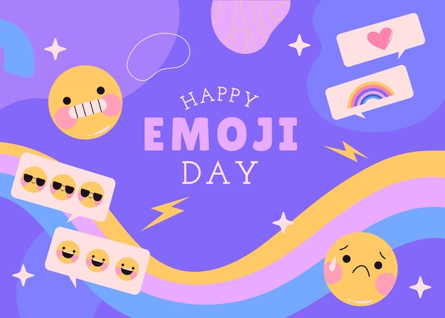 Fondo piatto mondo emoji giorno con emoticon