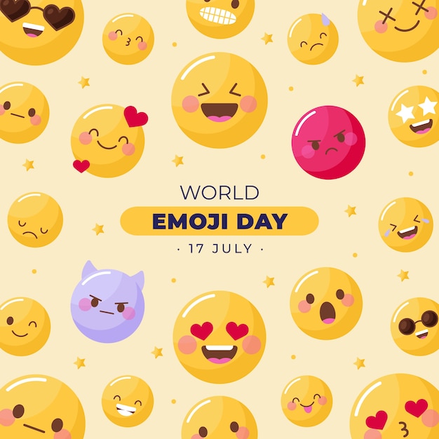 Illustrazione della giornata mondiale degli emoji piatto con emoticon