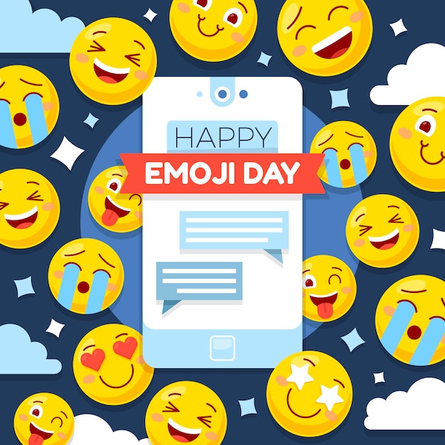 Illustrazione della giornata mondiale degli emoji piatto con emoticon