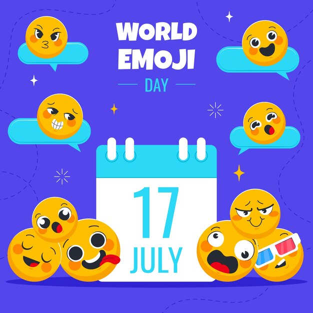 Vettore gratuito illustrazione della giornata mondiale degli emoji piatto con emoticon