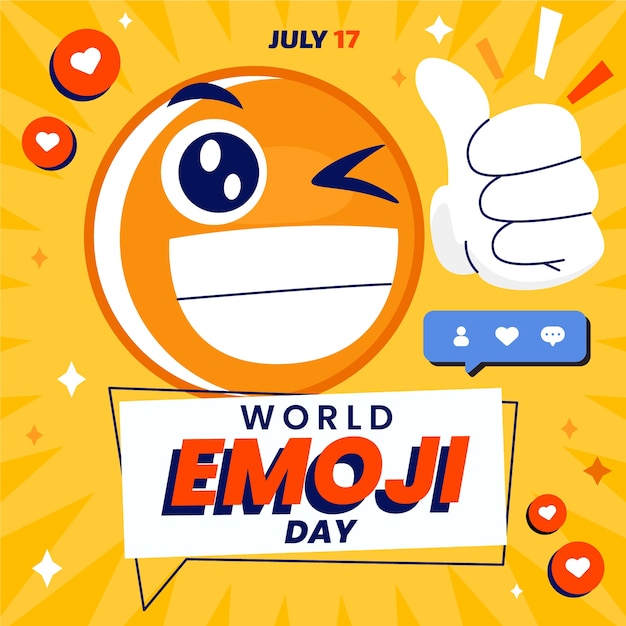 Illustrazione della giornata mondiale degli emoji piatto con emoticon