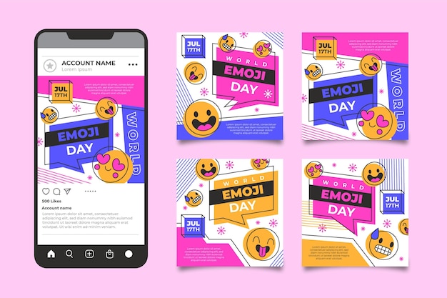 Vettore gratuito raccolta di post instagram piatto mondo emoji giorno