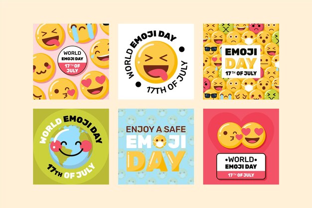 Flat world emoji day instagram post collection