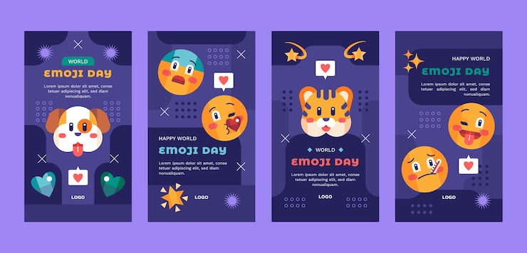 Free Vector flat world emoji day instagram stories collection