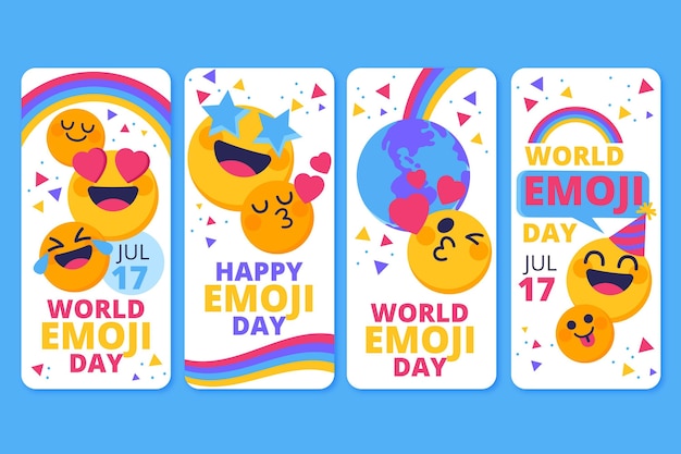 Flat world emoji day instagram story collection