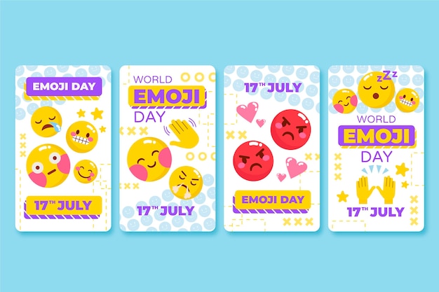 Free vector flat world emoji day instagram story collection