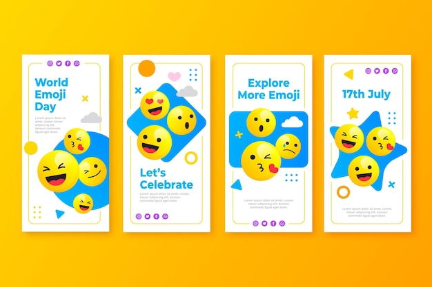 Vettore gratuito raccolta di storie di instagram di piatto mondo emoji giorno