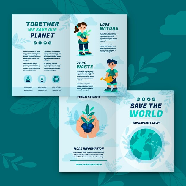 Flat world environment day brochure template