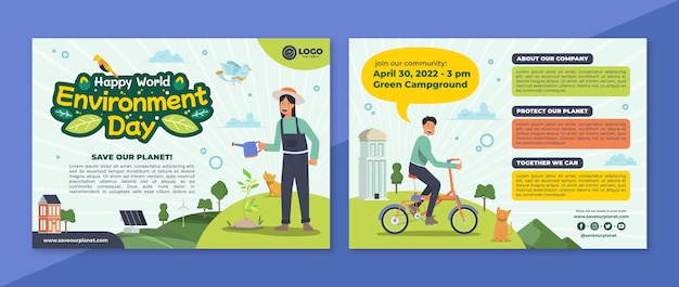 Flat world environment day brochure template