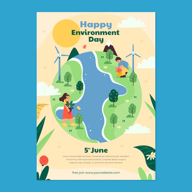 Free vector flat world environment day flyer template