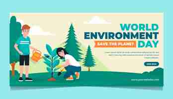 Free vector flat world environment day horizontal banner template