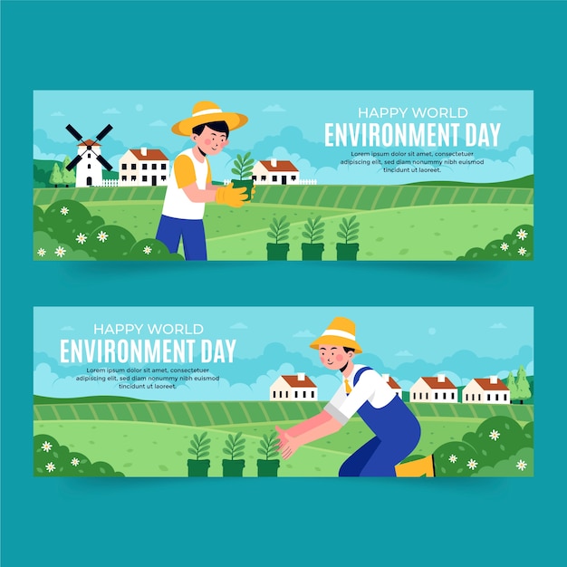 Flat world environment day horizontal banners collection