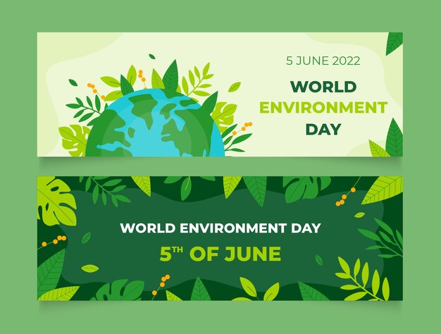 Flat world environment day horizontal banners collection