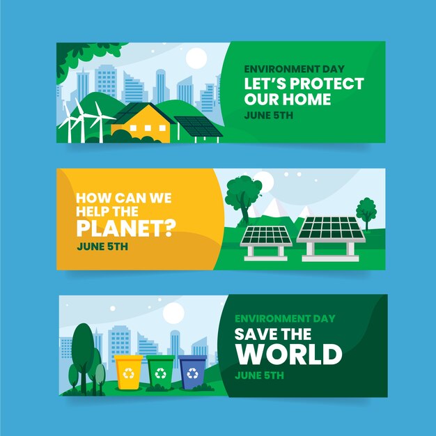 Flat  world environment day horizontal banners collection