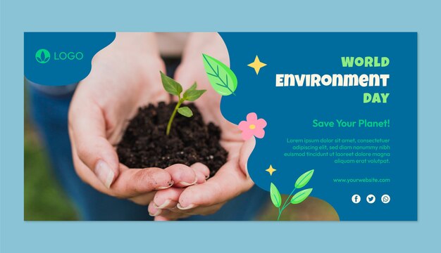 Flat world environment day horizontal sale banner template