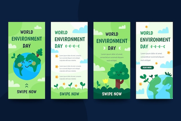 Flat world environment day instagram stories collection