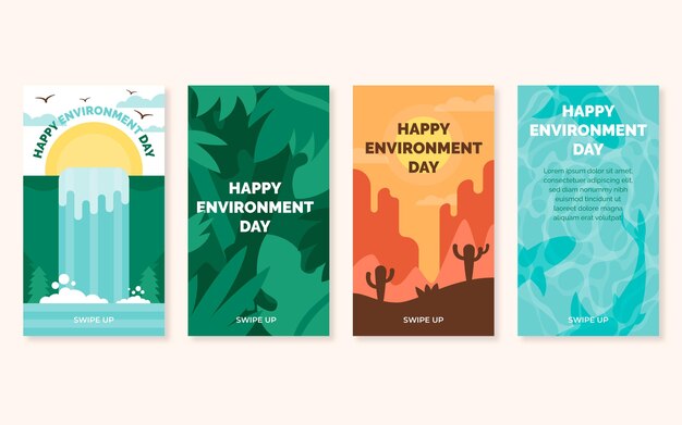 Flat world environment day instagram stories collection