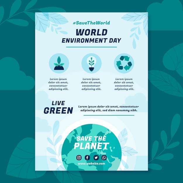 Modello di poster per la giornata mondiale dell'ambiente piatto