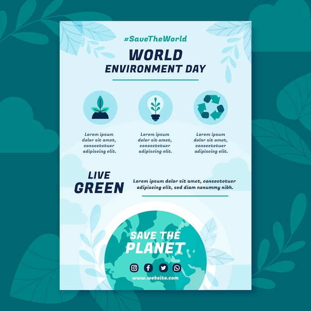 Плоский шаблон плаката всемирного дня окружающей среды