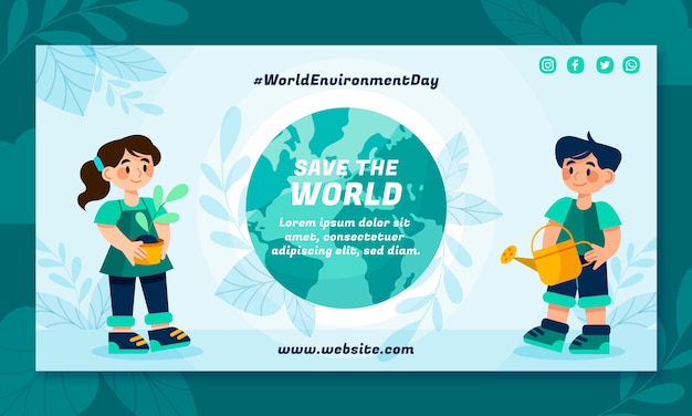 Flat world environment day social media promo template