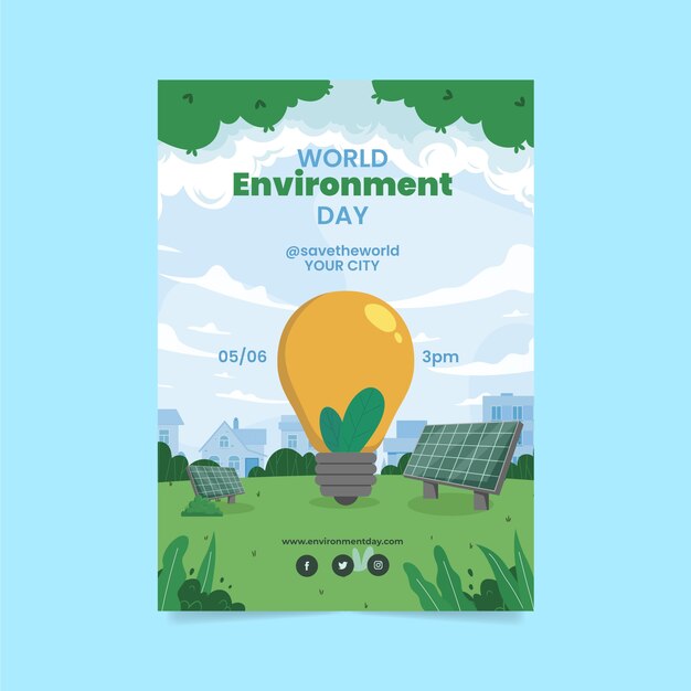 Flat  world environment day vertical flyer template