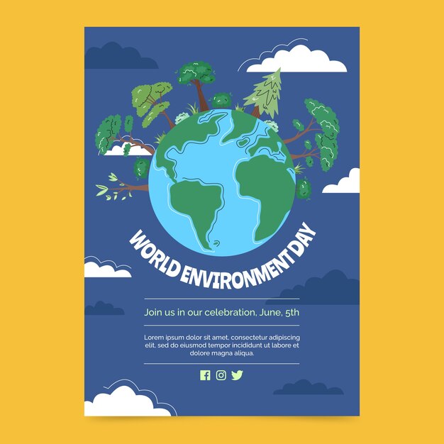 Flat world environment day vertical poster template with planet earth and trees