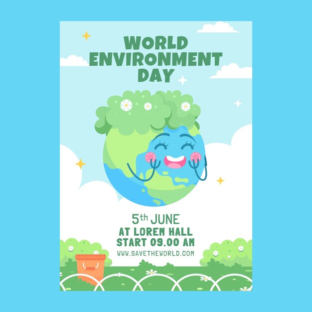 Плоский всемирный день окружающей среды вертикальный шаблон плаката с планетой