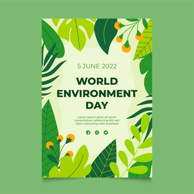 Modello di poster verticale per la giornata mondiale dell'ambiente piatto