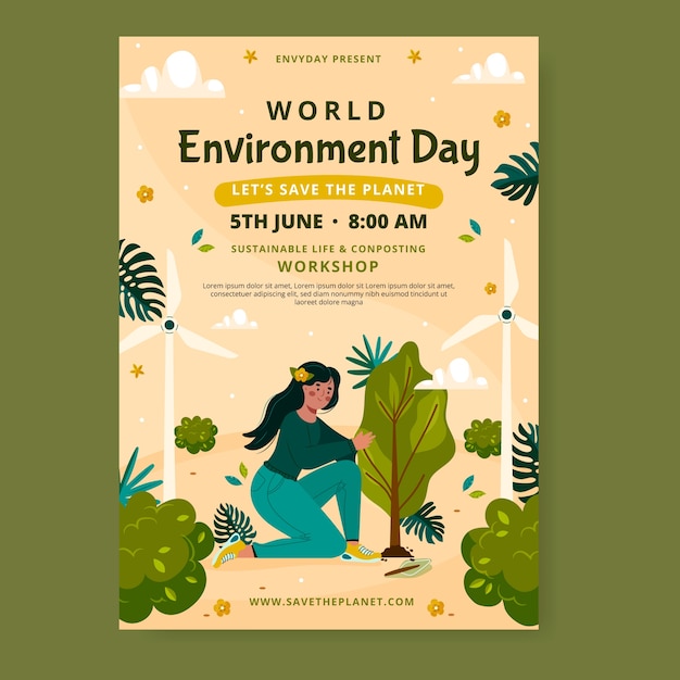 Flat world environment day vertical poster template