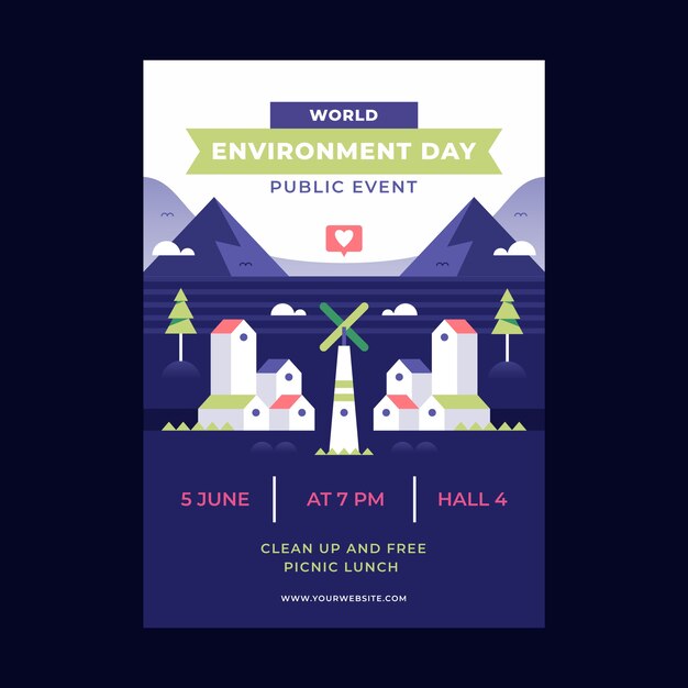 Flat world environment day vertical poster template