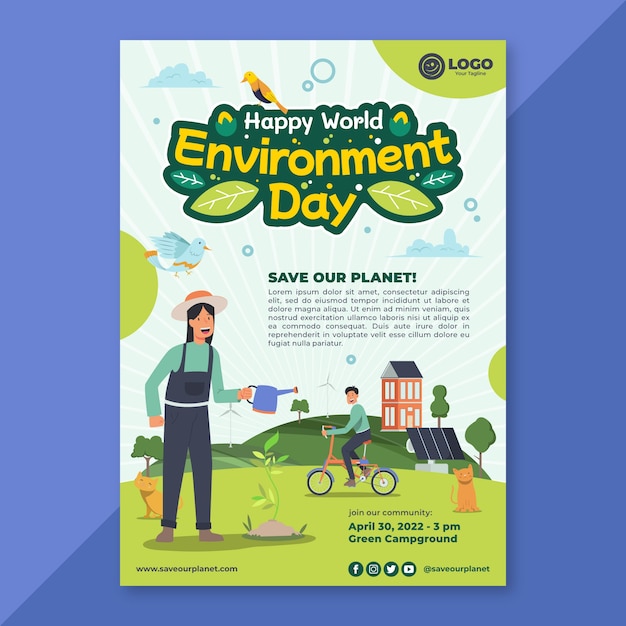 Flat world environment poster template