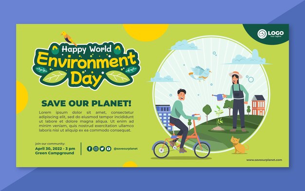 Flat world environment social media promo template