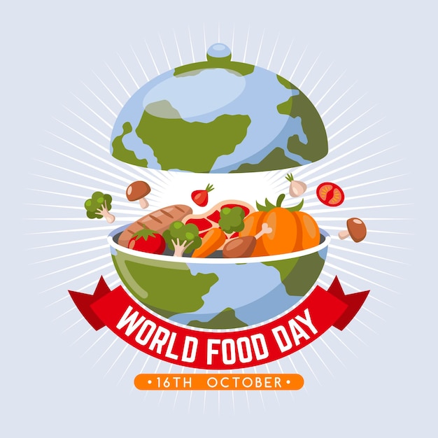 Vettore gratuito concetto di giornata mondiale dell'alimento piatto