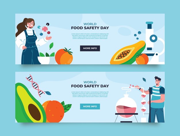 Flat world food safety day horizontal banners collection