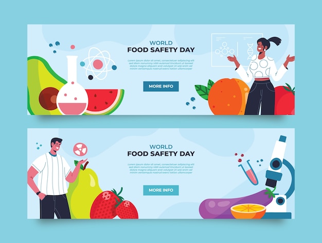 Плоский всемирный день безопасности пищевых продуктов коллекция горизонтальных баннеров