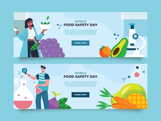 Flat world food safety day horizontal banners collection