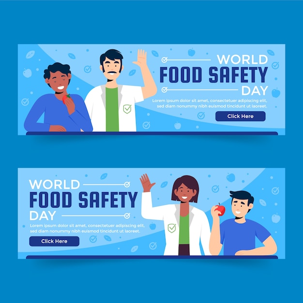 Vettore gratuito collezione di banner orizzontali per la giornata mondiale della sicurezza alimentare piatta