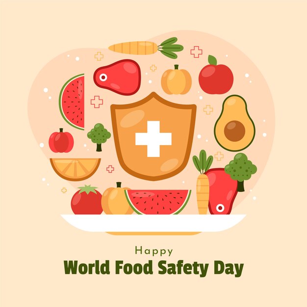 フラットな世界の食品安全の日のイラスト
