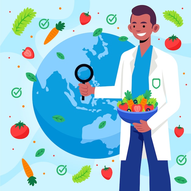 평평한 세계 식품 안전의 날 그림