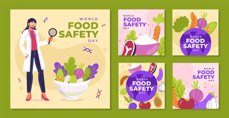 Free Vector flat world food safety day instagram posts collection