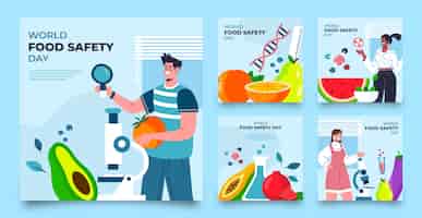 Free vector flat world food safety day instagram posts collection