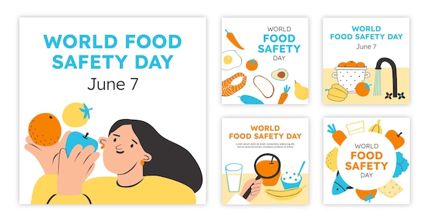 Flat world food safety day instagram posts collection