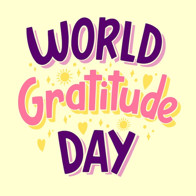 Flat world gratitude day lettering
