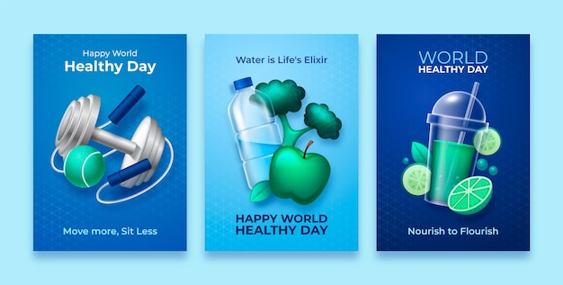 Flat world health day greeting cards collection