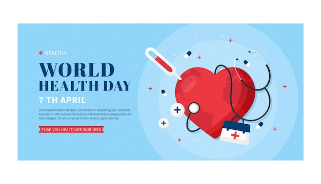 Flat world health day horizontal banner template